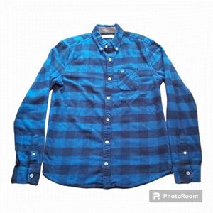 Abercombie Kids 100% Cotton Button Down Blue/Black Buffalo Plaid Shirt-S 15/16